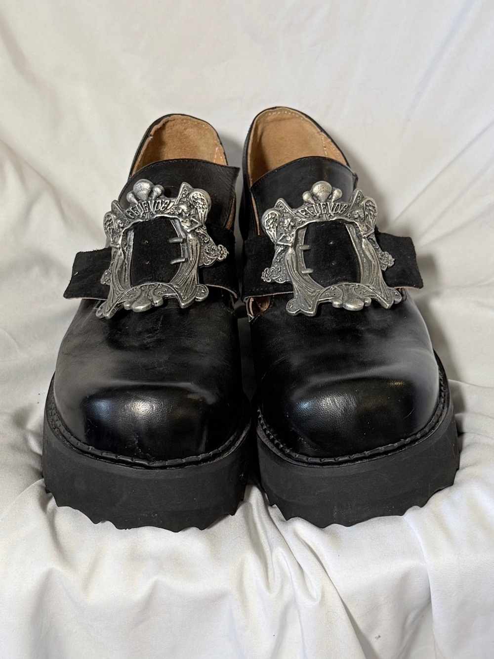 John Fluevog Shoes Asta Black Buckled Platform Shoe - Picture 2 of 6